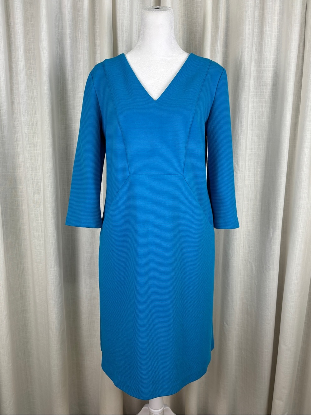 Boden Brontë Ottoman Blue V-Neck Stretch Knit Dress with Pockets